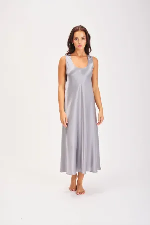 Mono Silk Long Nightdress Zinc