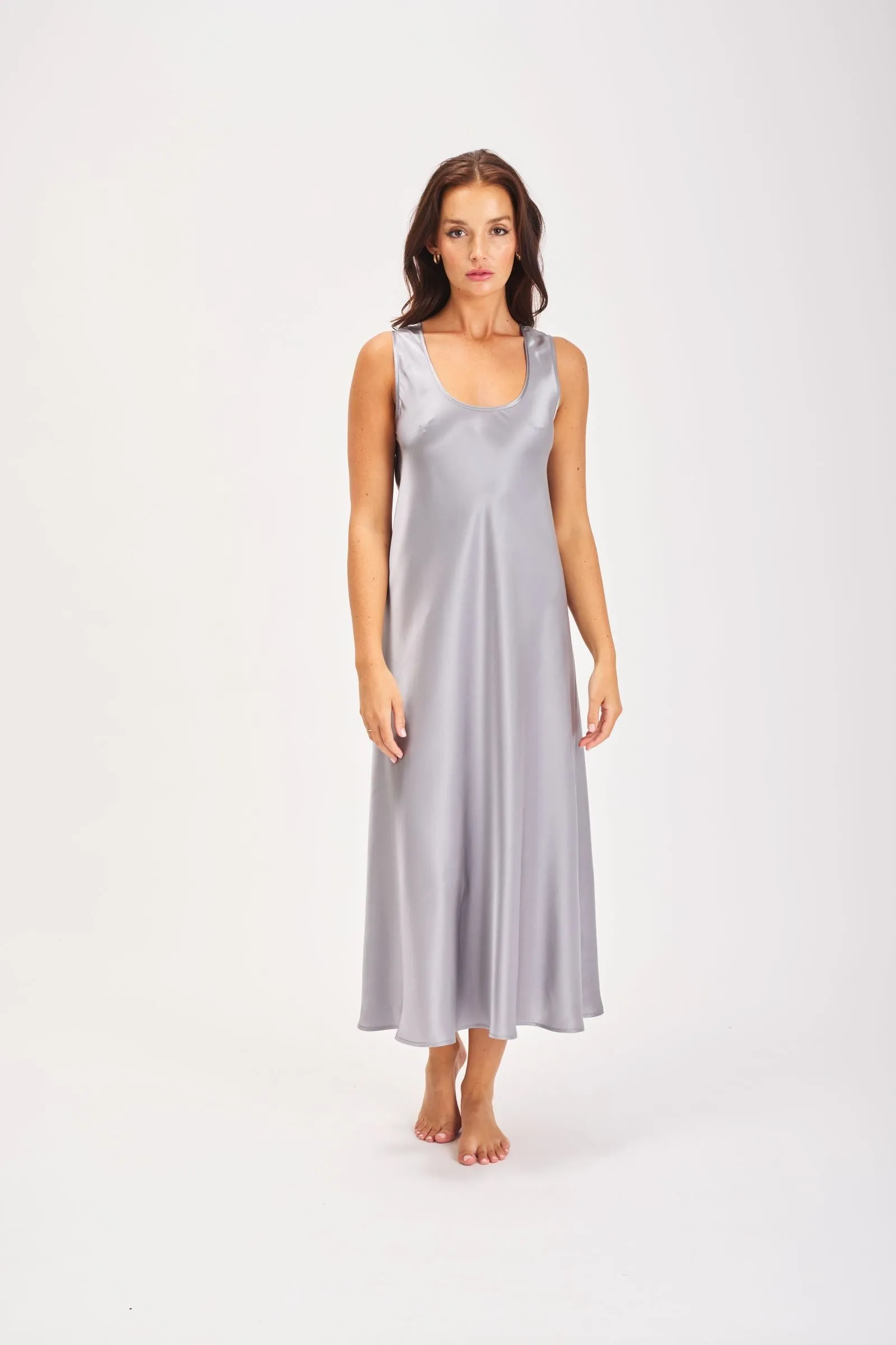 Mono Silk Long Nightdress Zinc