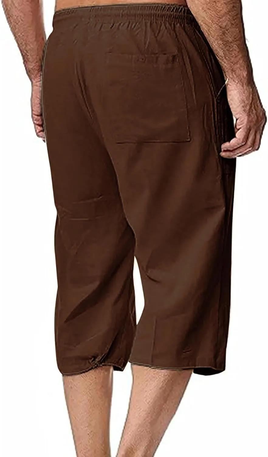 Muscularfit Mens Linen Shorts Capri Pants Baggy Drawstring Elastic Waist Beach Summer Cotton Linen Athletic Shorts Pockets