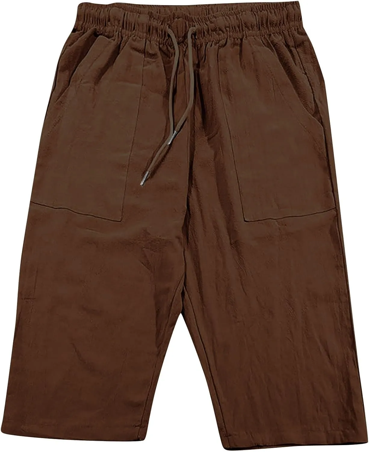 Muscularfit Mens Linen Shorts Capri Pants Baggy Drawstring Elastic Waist Beach Summer Cotton Linen Athletic Shorts Pockets