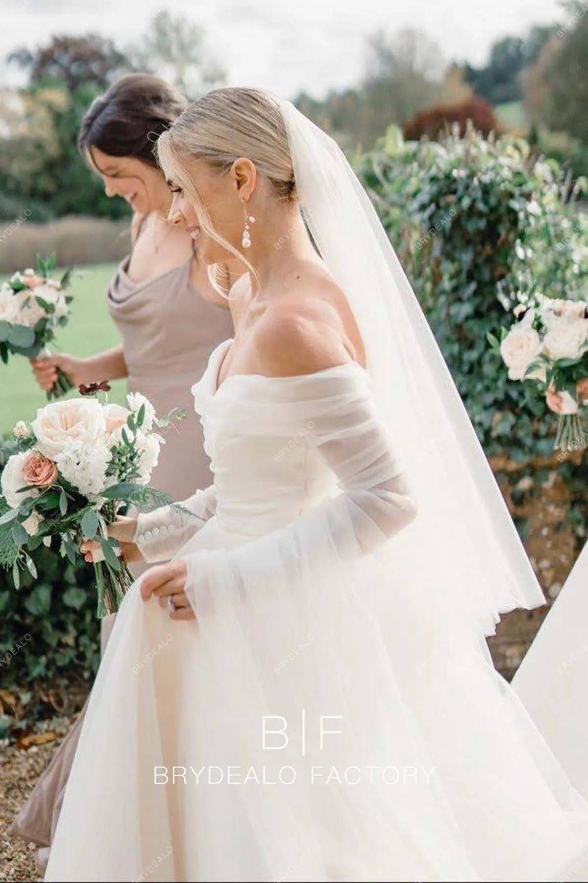 Off-shoulder Organza Slit Custom Destination Wedding Dress