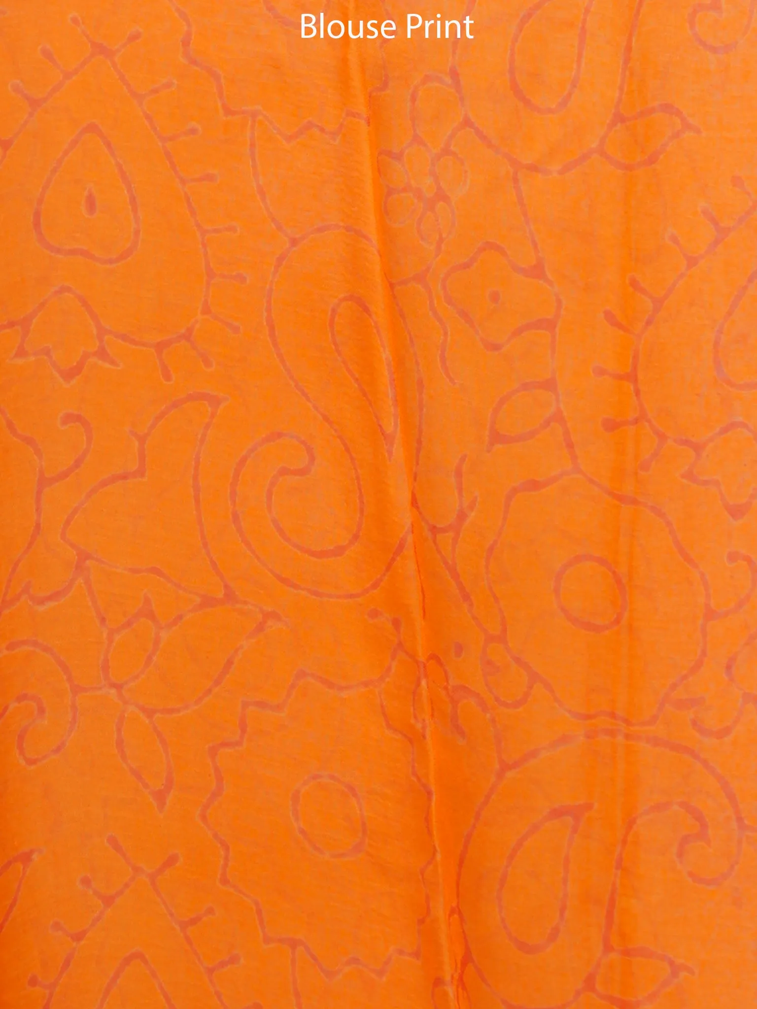 Orange Green Hand Block Printed Chiffon Saree with Zari Border - S031703279