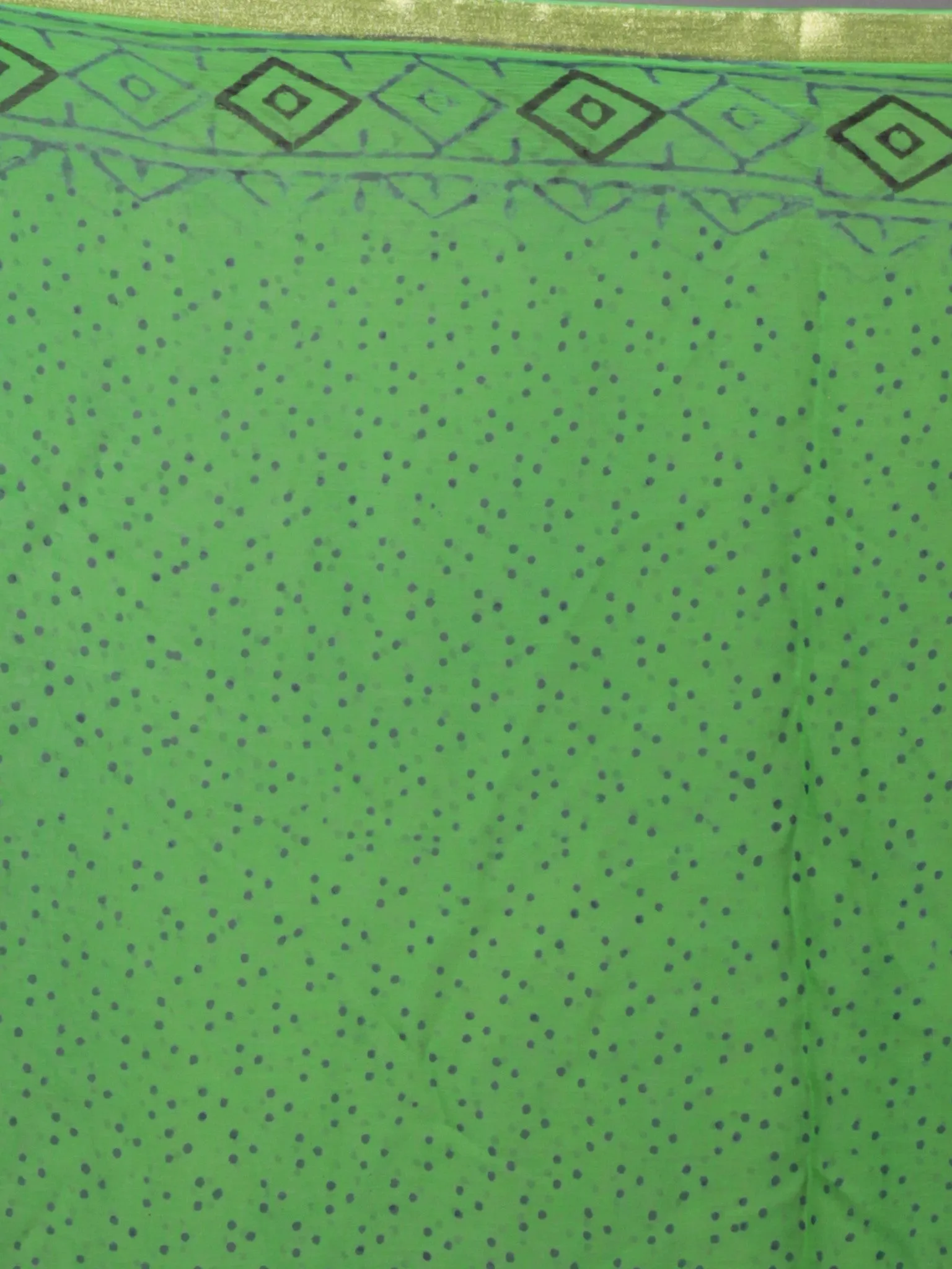 Parakeet Green Beige Black Hand Block Printed Chiffon Saree - S031701887