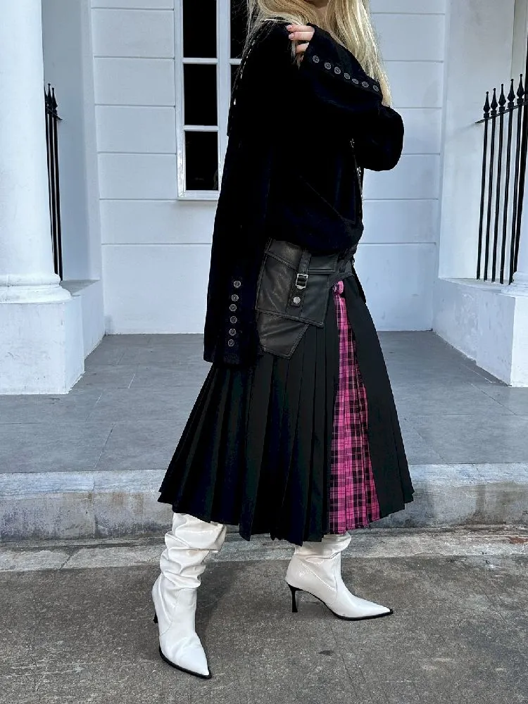 Patchwork Pleated Plaid Suit Skirt【s0000004722】