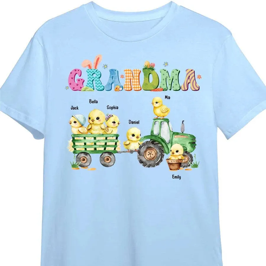 Personalized Grandma Tractor with Chicken T Shirt, Gift for Mom Farmer T Shirt Duck Lovers