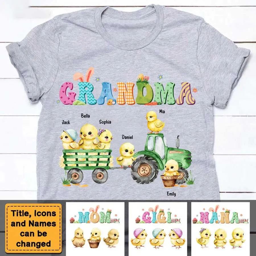 Personalized Grandma Tractor with Chicken T Shirt, Gift for Mom Farmer T Shirt Duck Lovers