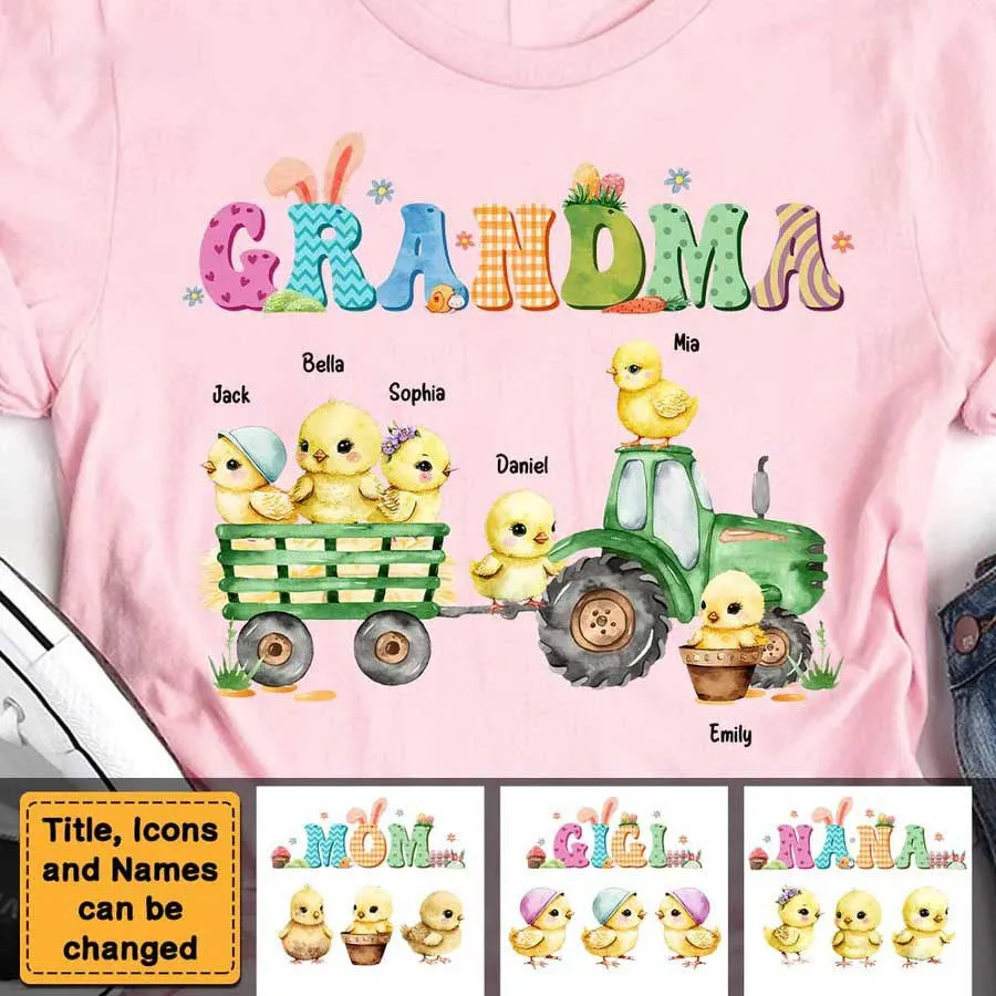 Personalized Grandma Tractor with Chicken T Shirt, Gift for Mom Farmer T Shirt Duck Lovers