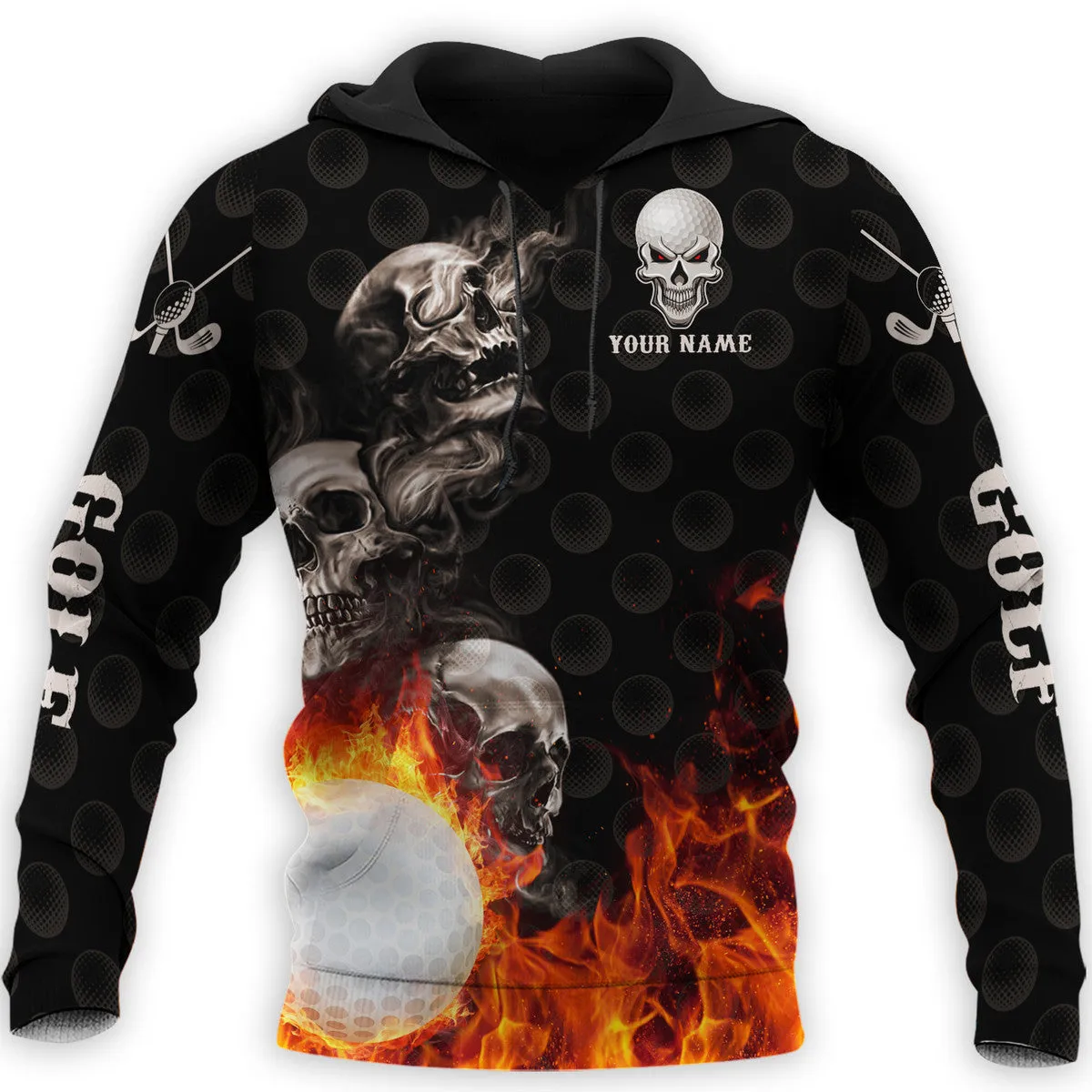 Personalized Name Golf Skull 3D All Over Printed Unisex Sweatshirt Zip Hoodie, Christmas Shirt for Golfer