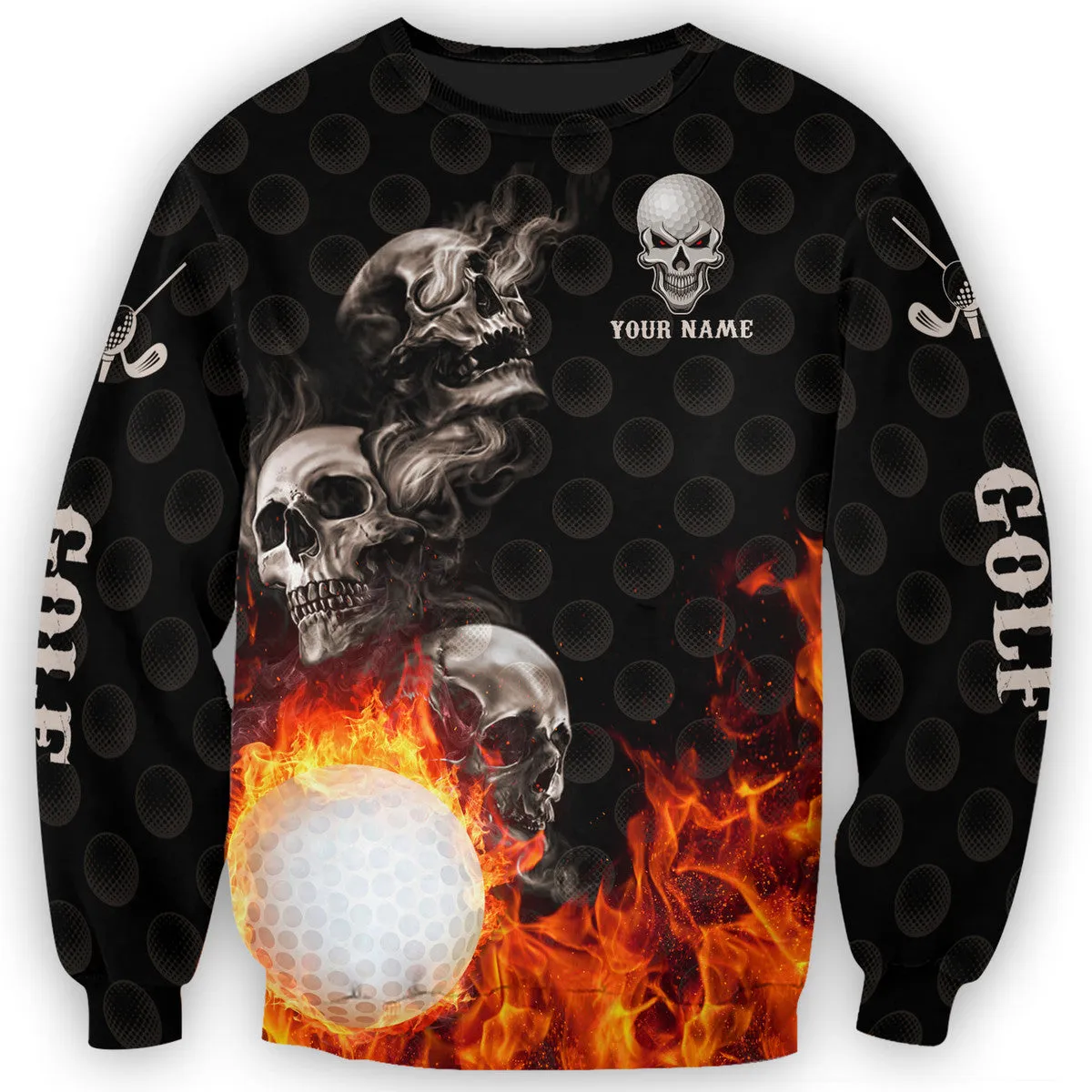 Personalized Name Golf Skull 3D All Over Printed Unisex Sweatshirt Zip Hoodie, Christmas Shirt for Golfer