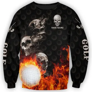 Personalized Name Golf Skull 3D All Over Printed Unisex Sweatshirt Zip Hoodie, Christmas Shirt for Golfer