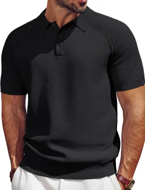 PJ PAUL JONES Men's Polo Shirt Short Sleeve Textured Knit Button Shirts Raglan Sleeve Casual Golf Shirt
