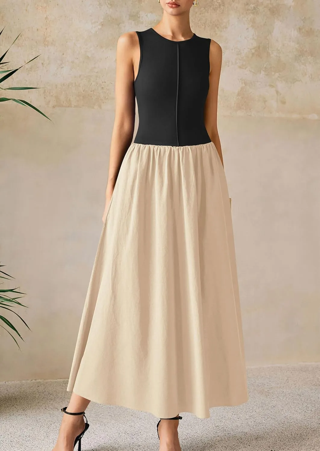 PRETTYGARDEN Women Maxi Dresses 2025 Summer Casual Sleeveless Patchwork Knit Tank Dress Flowy Beach Sundress Long Dress