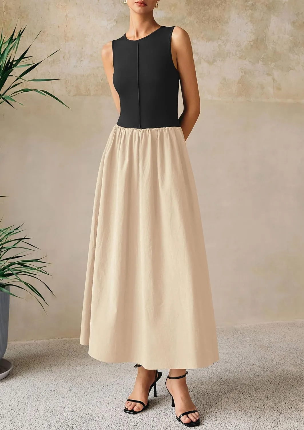 PRETTYGARDEN Women Maxi Dresses 2025 Summer Casual Sleeveless Patchwork Knit Tank Dress Flowy Beach Sundress Long Dress