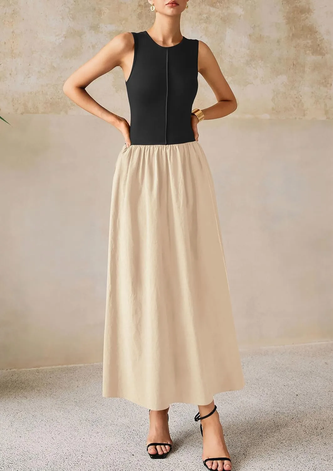 PRETTYGARDEN Women Maxi Dresses 2025 Summer Casual Sleeveless Patchwork Knit Tank Dress Flowy Beach Sundress Long Dress