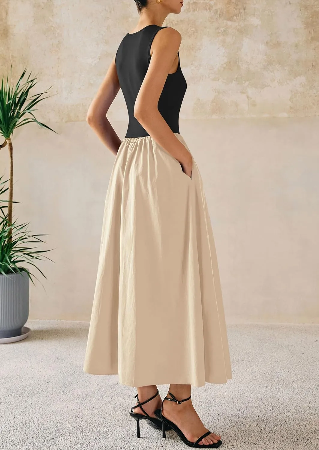 PRETTYGARDEN Women Maxi Dresses 2025 Summer Casual Sleeveless Patchwork Knit Tank Dress Flowy Beach Sundress Long Dress