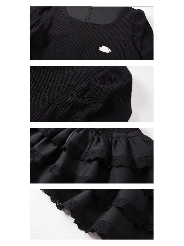 Puffy cake skirt underneath a knit dress【s0000004602】