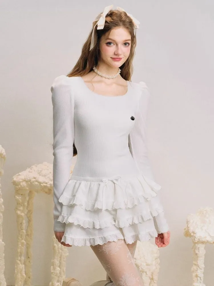 Puffy cake skirt underneath a knit dress【s0000004602】