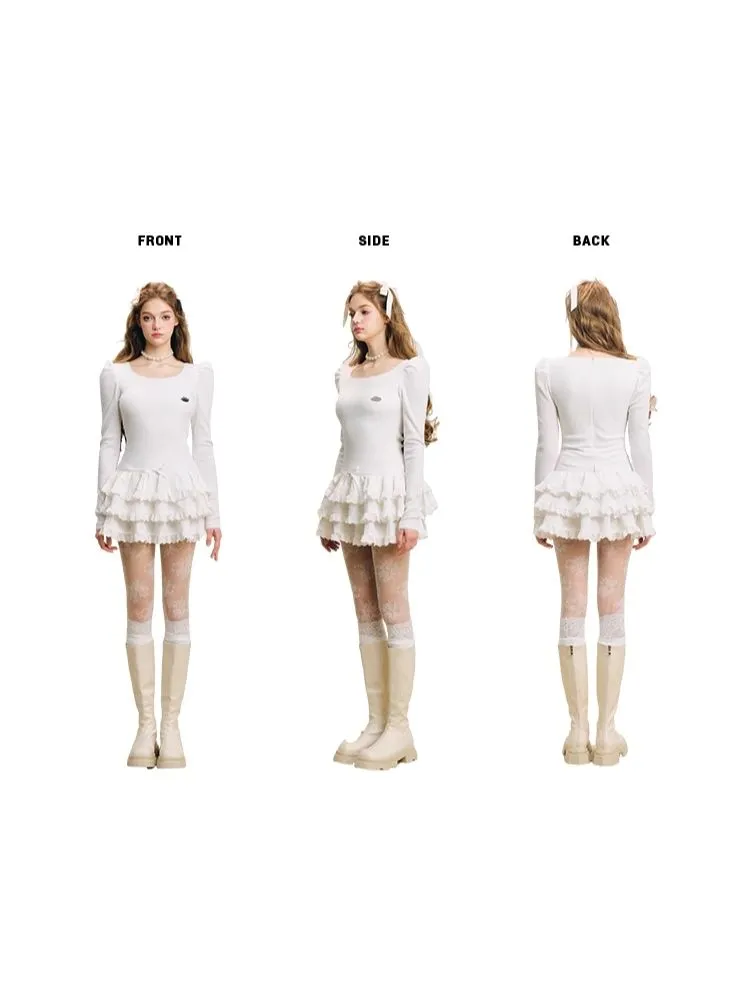 Puffy cake skirt underneath a knit dress【s0000004602】