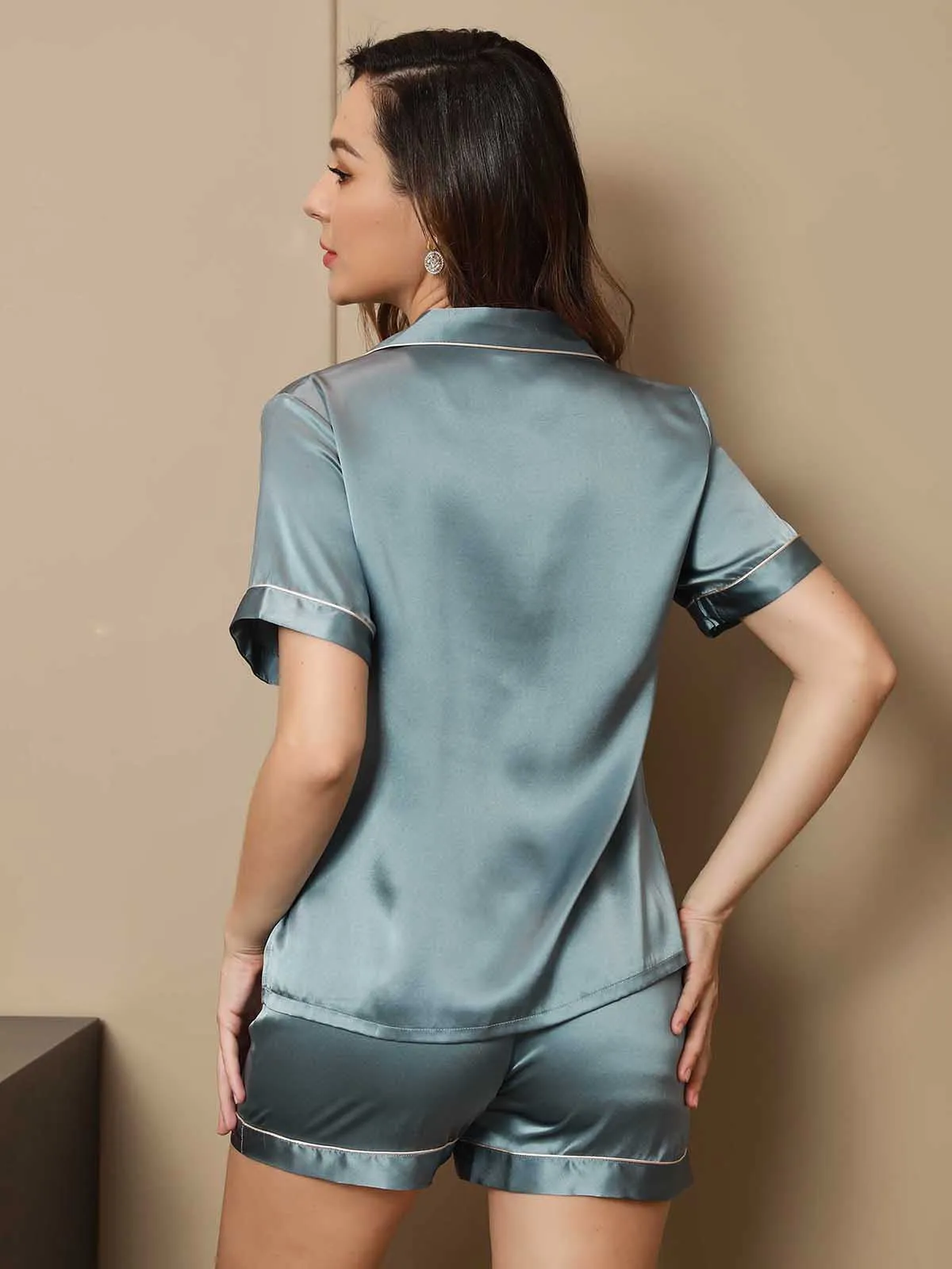 Pure Silk Pajamas Short Pjs Set 2Pcs
