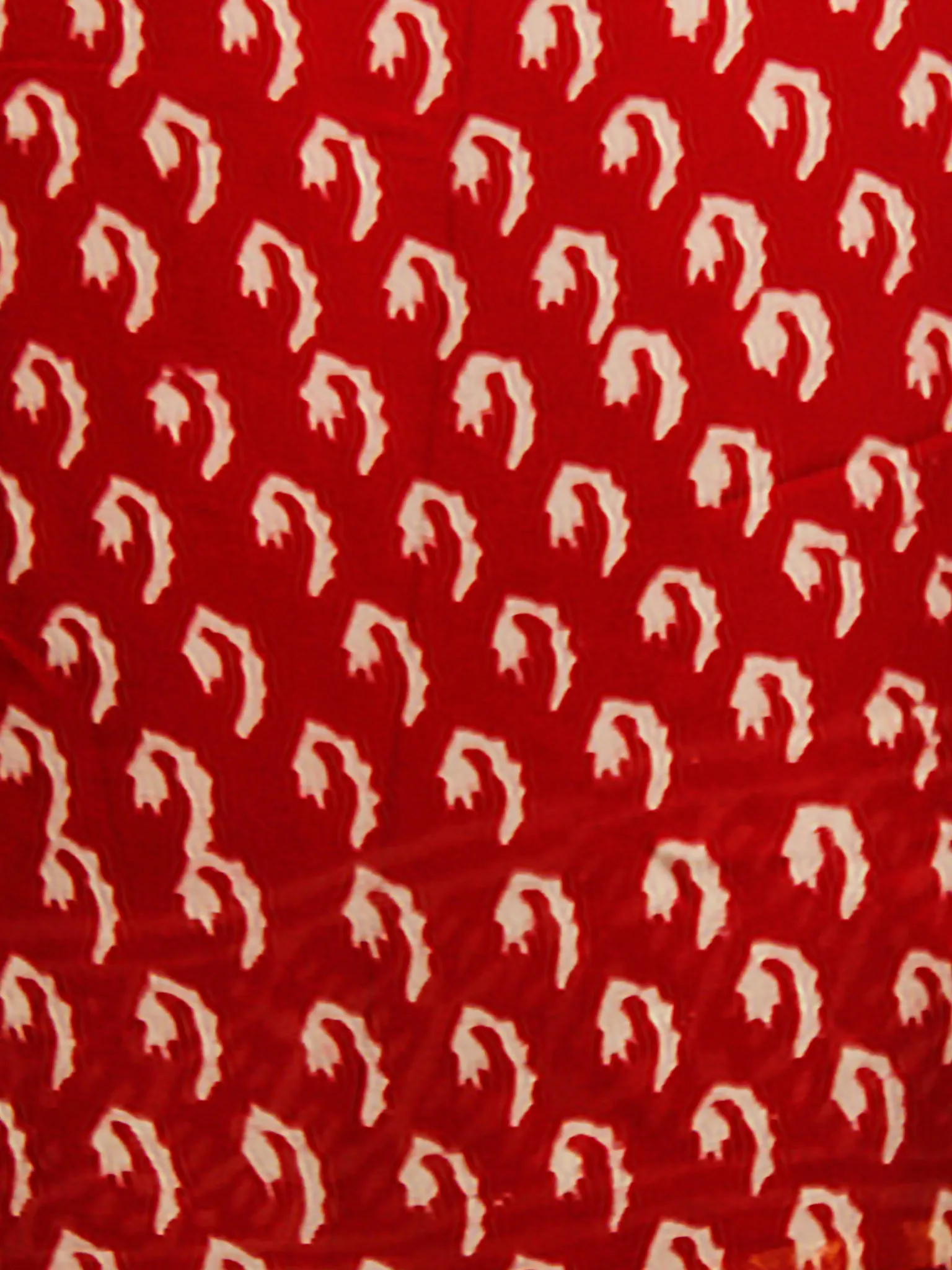 Red White Hand Block Printed Chiffon Saree with Zari Border - S031702797