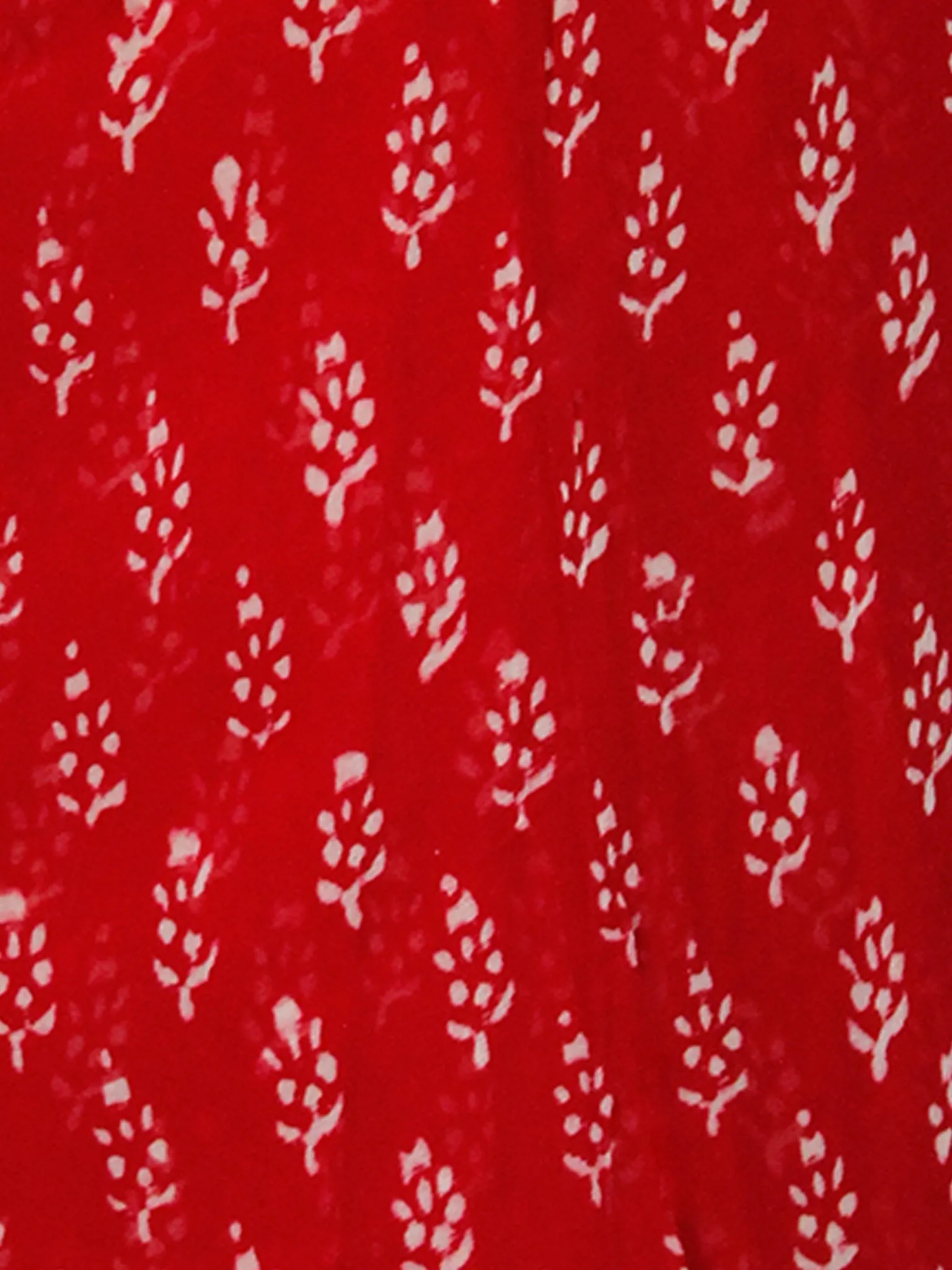 Red White Hand Block Printed Chiffon Saree with Zari Border - S031703115