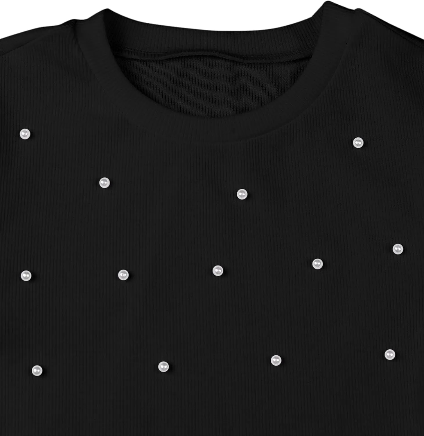 Remidoo Women's Solid Round Neck Puff Long Sleeve Slim Fit T Shirt Tops
