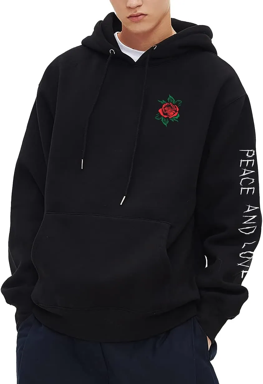 Rose Embroidered Hoodie For Men Women Long Sleeve Letters Printed Hip Hop Hoodie Hooded Sweatshirt