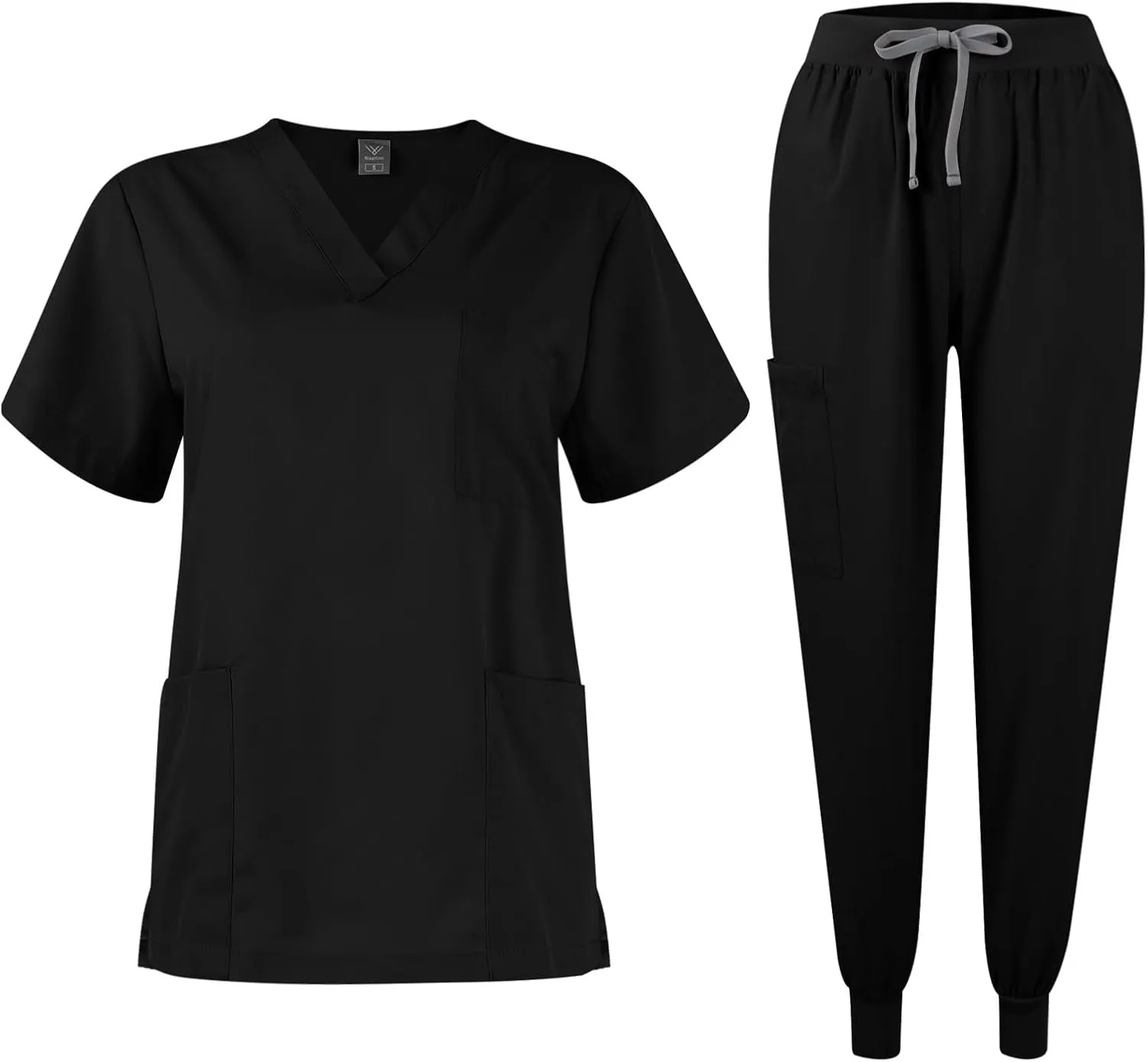 Scrubs for Women Set Stretch V-Neck Scrub Tops with Pockets & Cargo Pant Quick Drying Solid Nurse Uniform