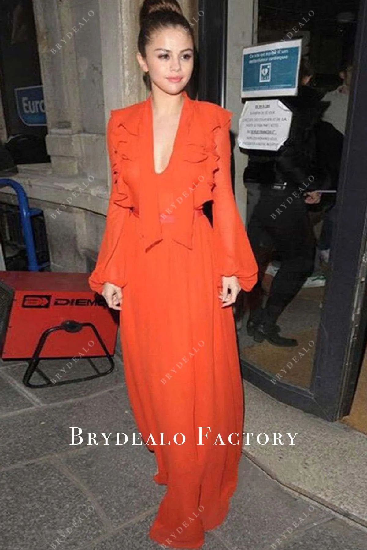 Selena Gomez Orange Chiffon 2016 Virgin Radio Station Dress