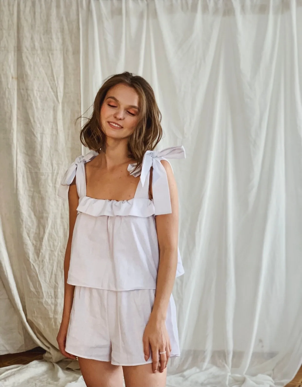 Set of 3 Linen Pajamas, Bridesmaid PJs Set, Bridal Pajamas, Bridal Party Pajama, Linen Sleepwear, Linen White Bridal PJs, Matching Pajamas