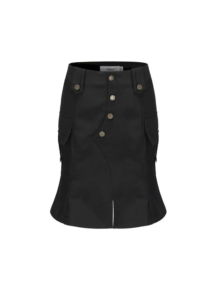 Side double pockets women's fishtail skirt【s0000006797】
