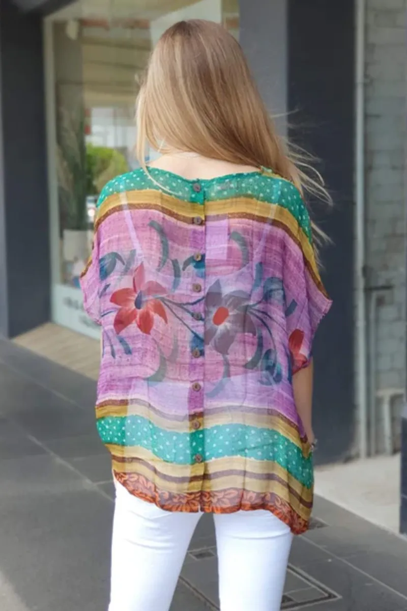 Silk Button Back Top By Sarah Jane