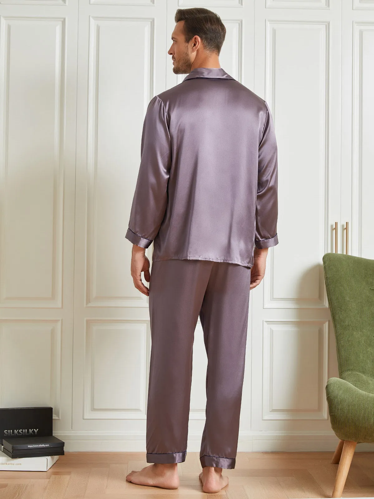 Silk Men's Lapel Long Sleeve Pyjamas Set