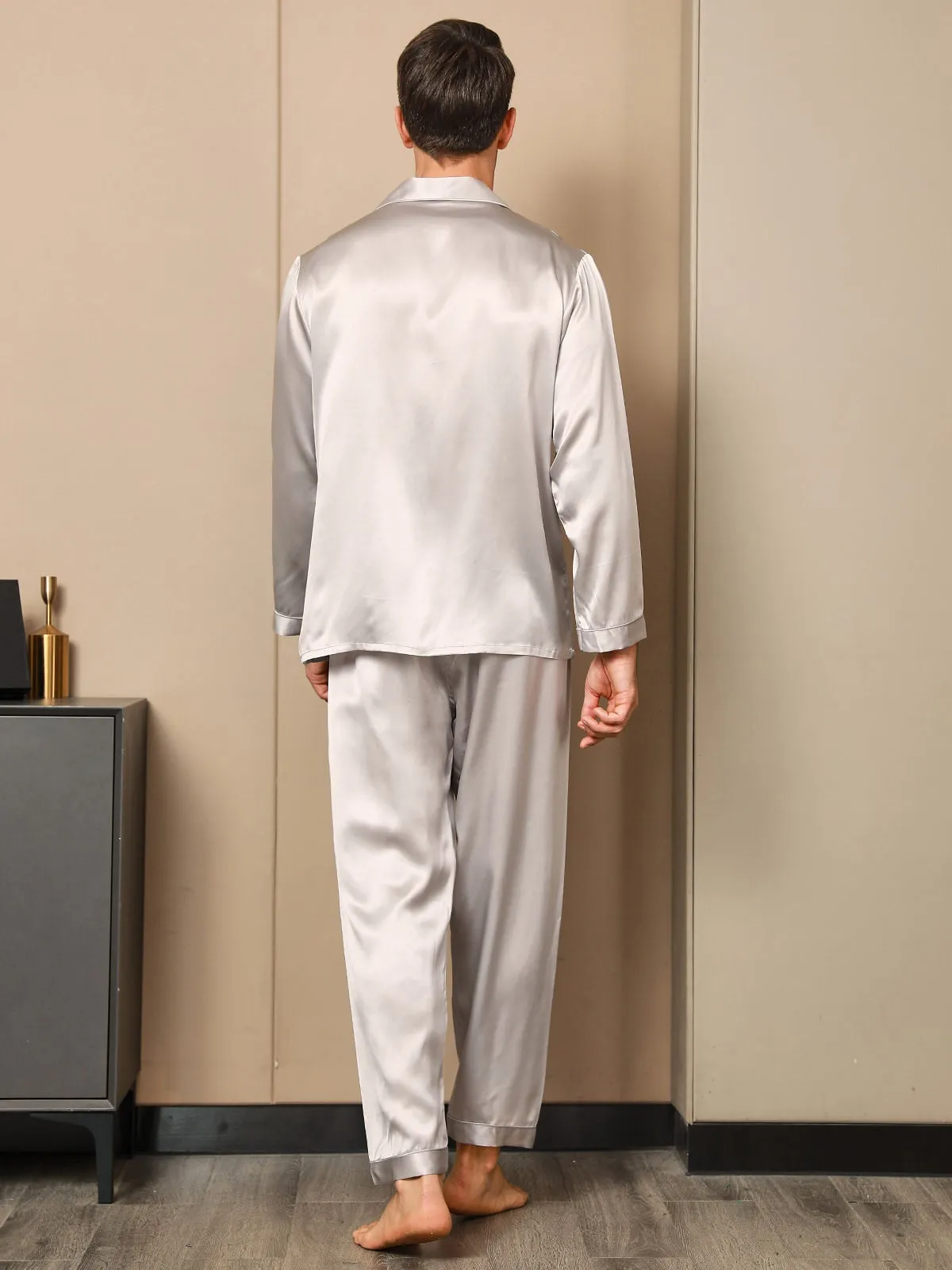 Silk Men's Lapel Long Sleeve Pyjamas Set
