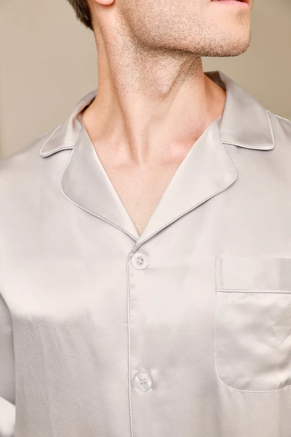 Silk Men's Lapel Long Sleeve Pyjamas Set