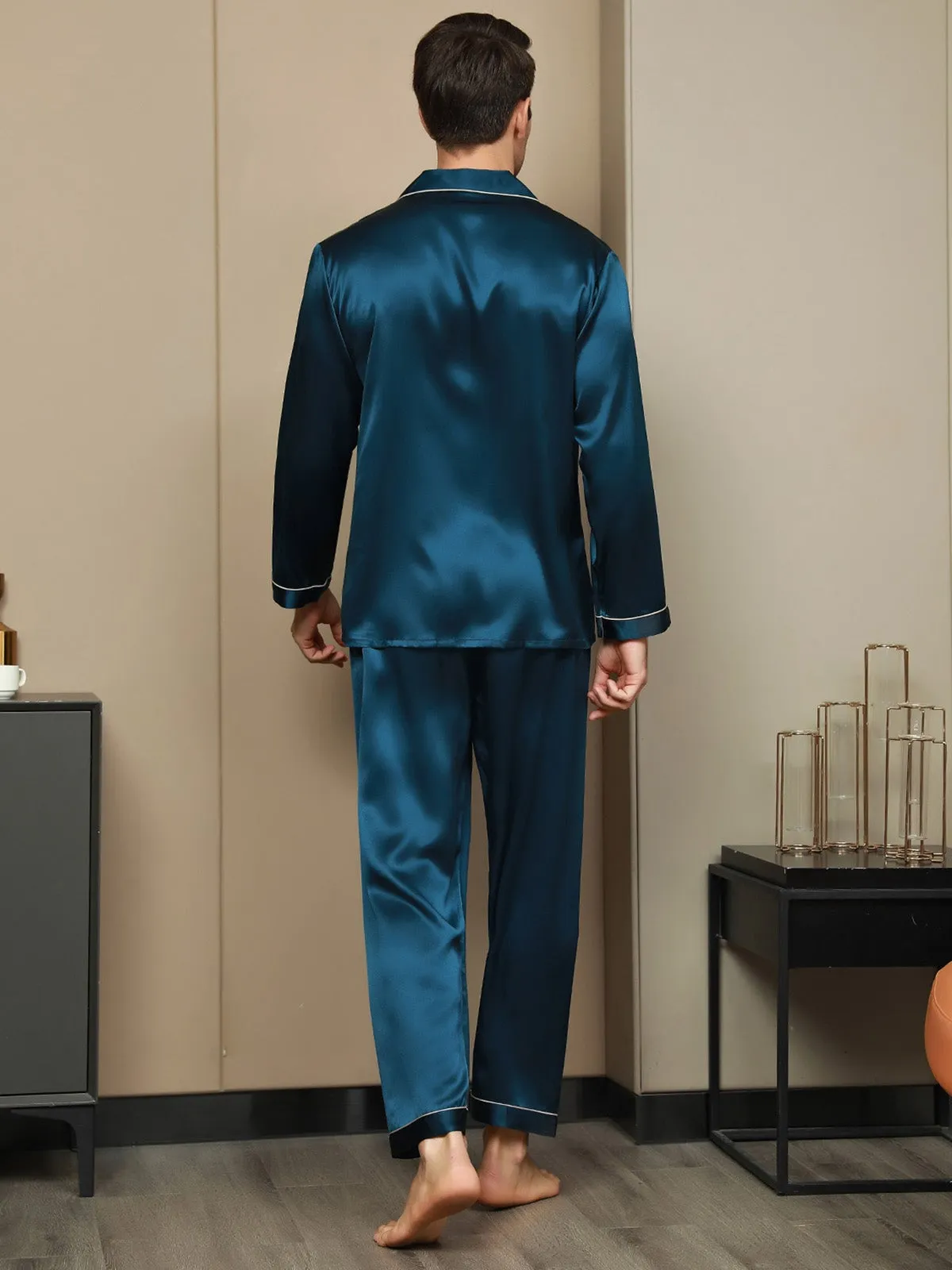 Silk Men's Lapel Long Sleeve Pyjamas Set