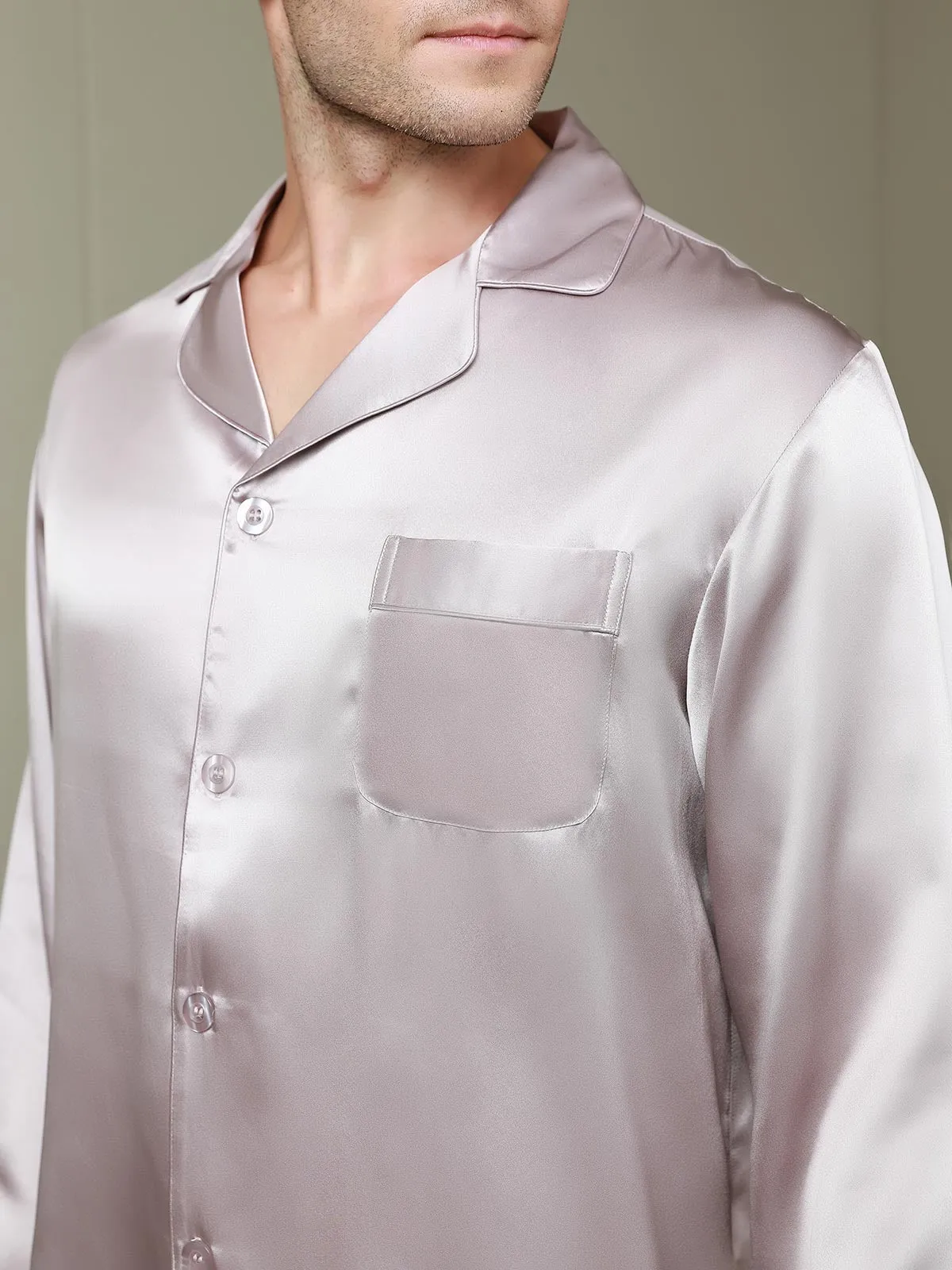 Silk Men's Lapel Long Sleeve Pyjamas Set