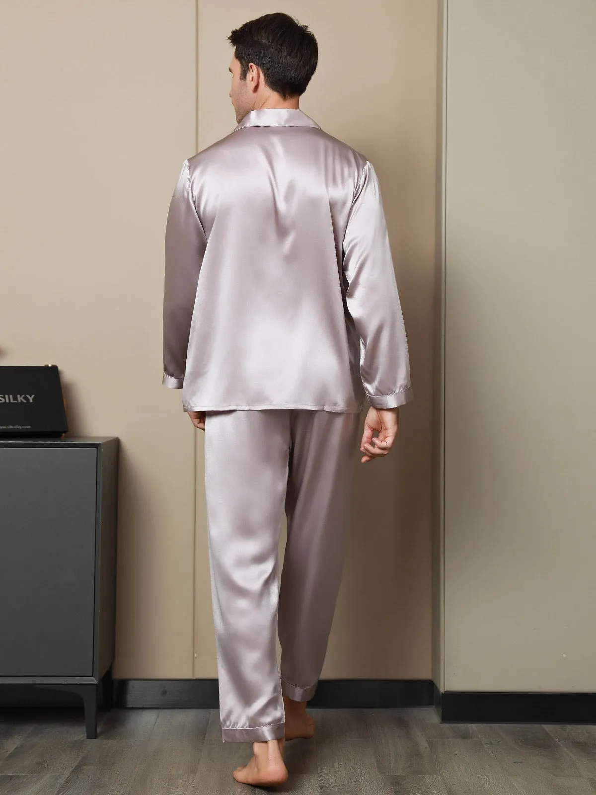 Silk Men's Lapel Long Sleeve Pyjamas Set