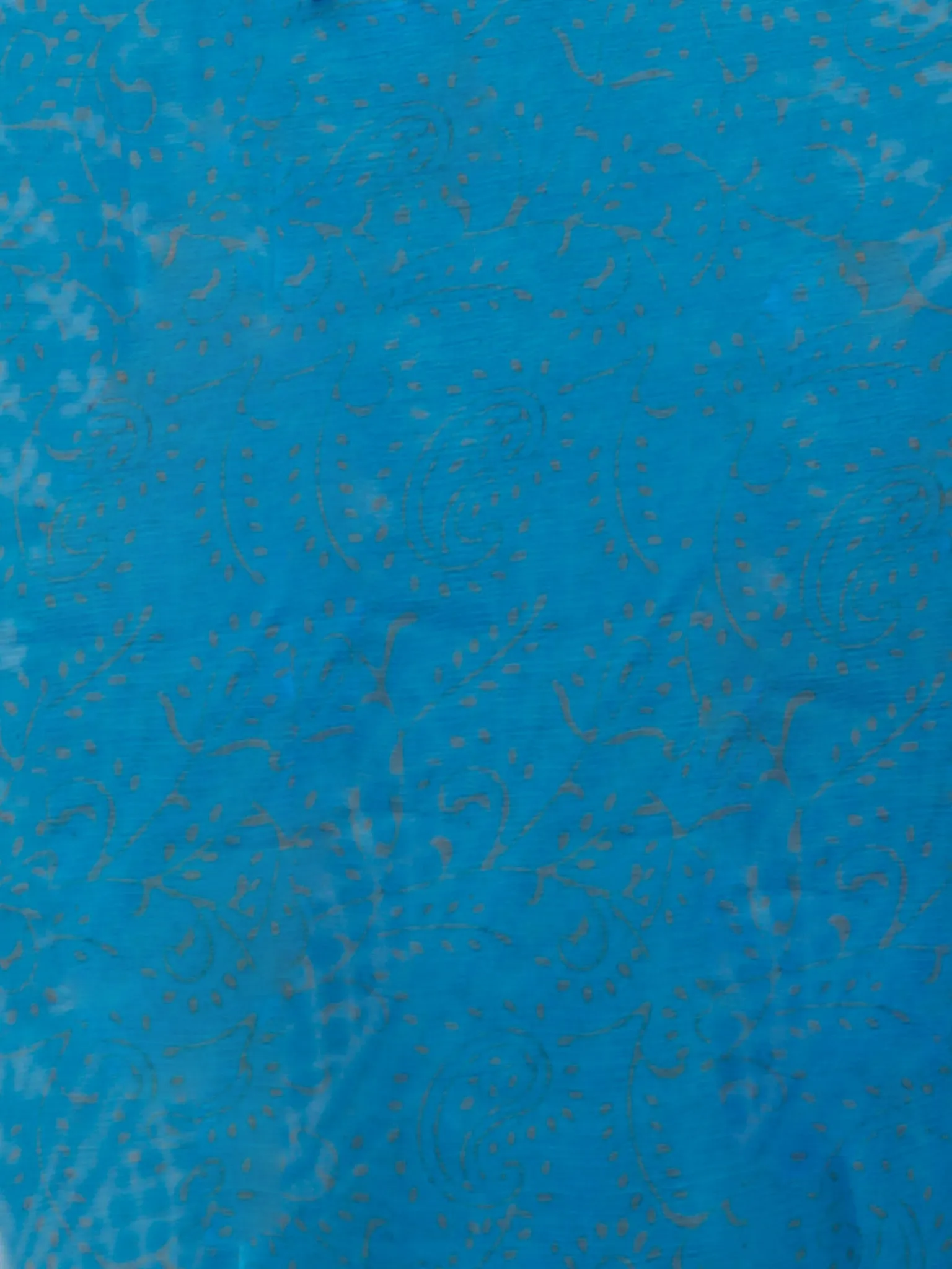 SkyBlue Green Hand Block Printed Chiffon Saree with Zari Border - S031702960