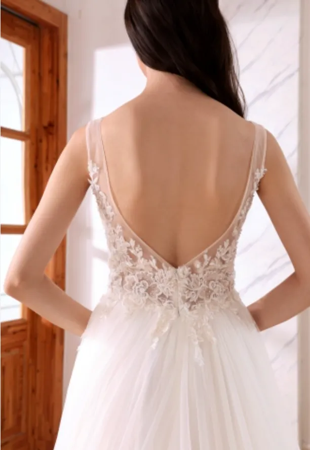 Soft Lace Tulle A Line Bridal Wedding Gown