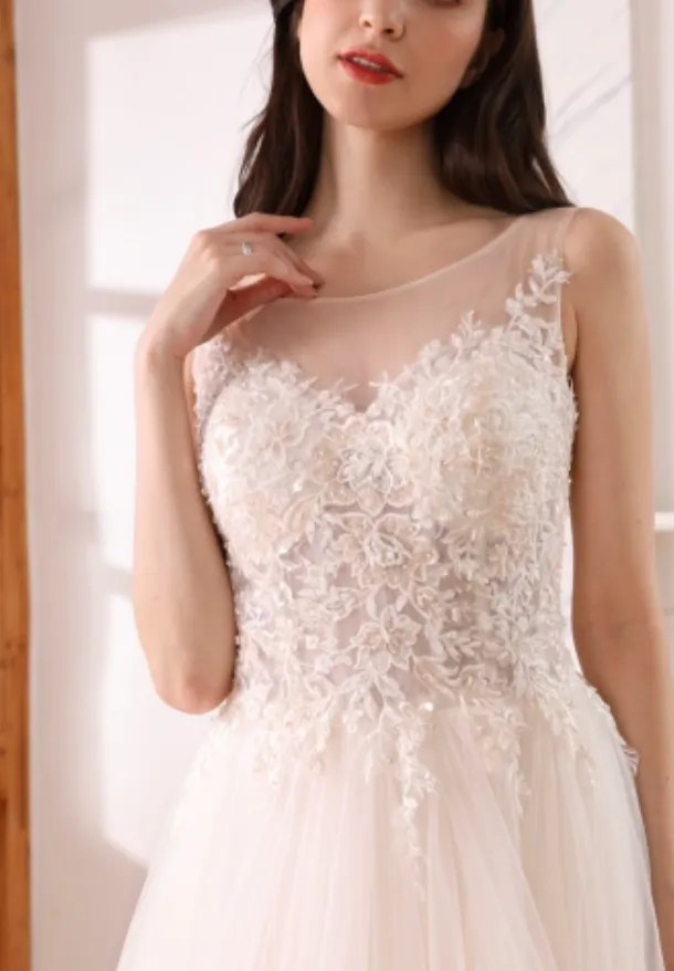 Soft Lace Tulle A Line Bridal Wedding Gown