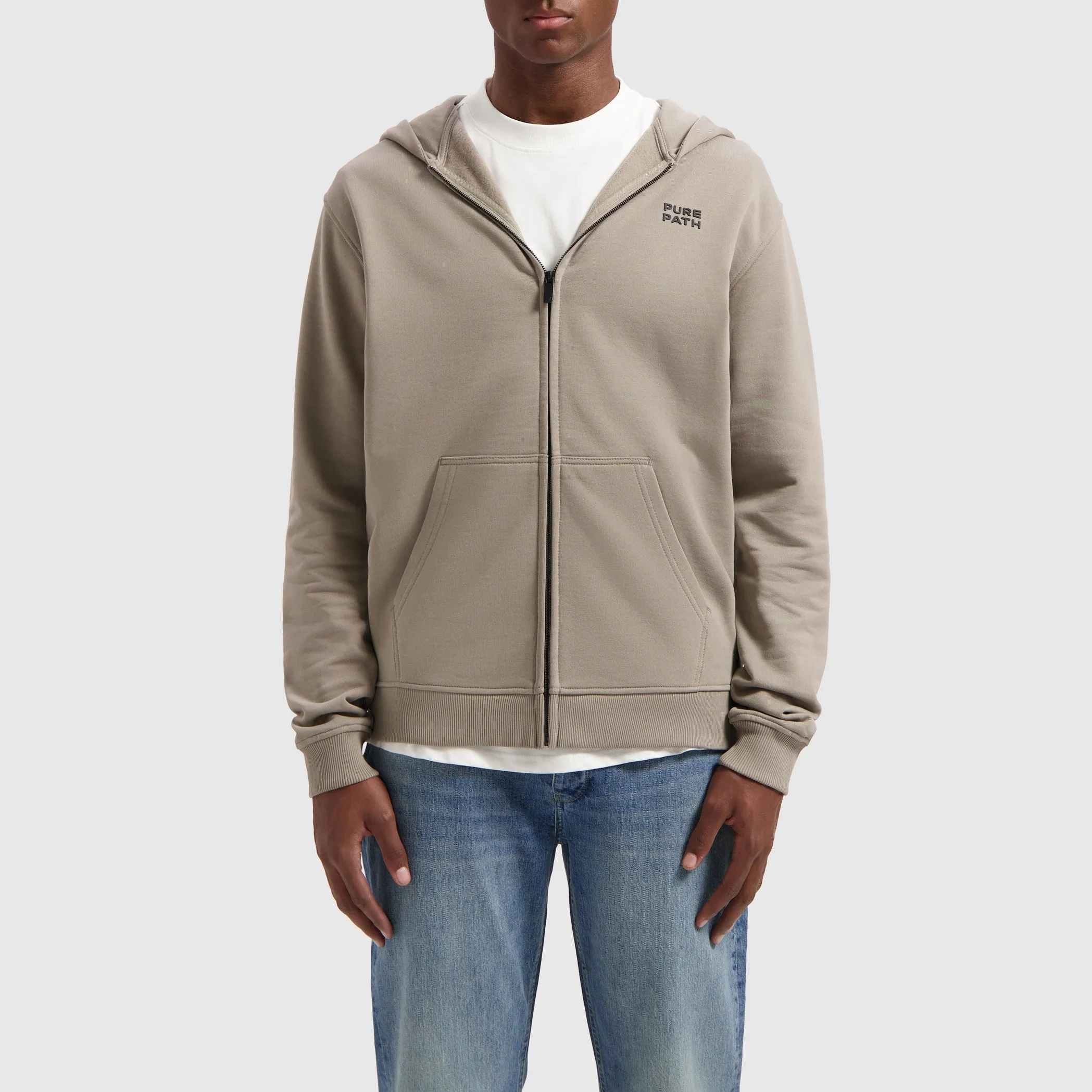 Stacked HD Logo Zip-up Hoodie | Taupe