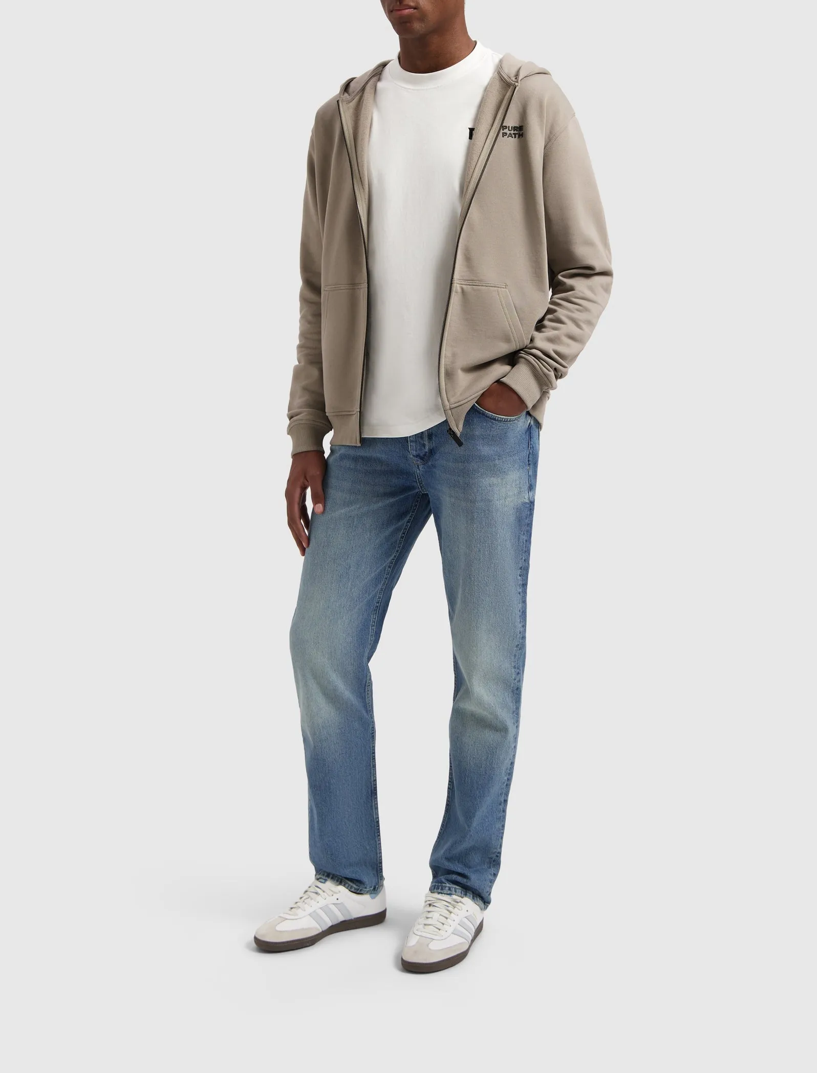 Stacked HD Logo Zip-up Hoodie | Taupe
