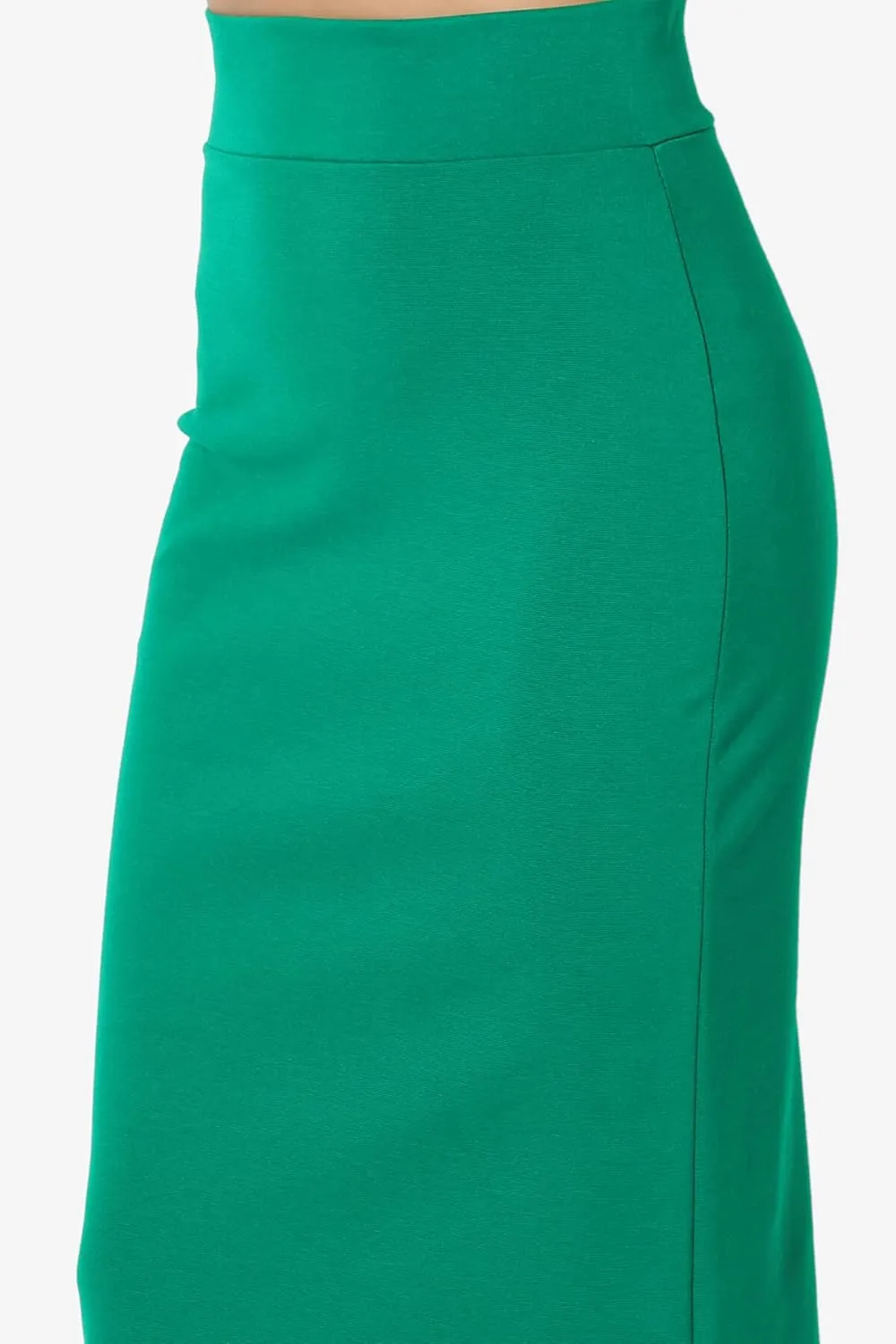TheMogan Side Slit High Waist Stretch Ponte Knit Mid Calf Long Pencil Skirt