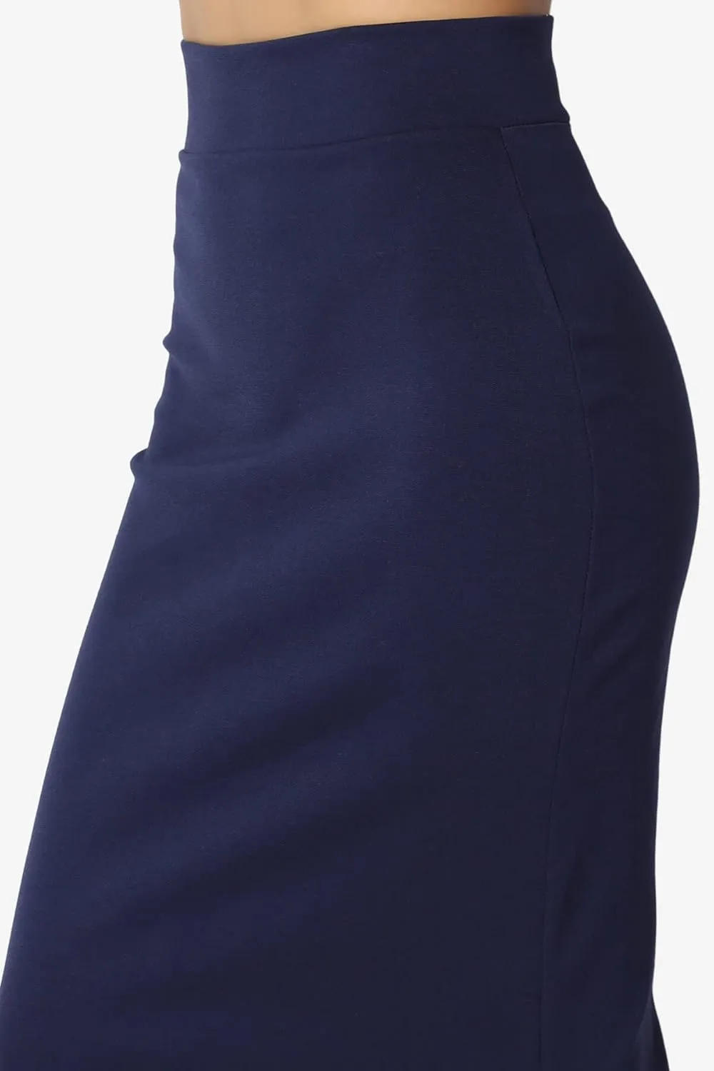 TheMogan Side Slit High Waist Stretch Ponte Knit Mid Calf Long Pencil Skirt