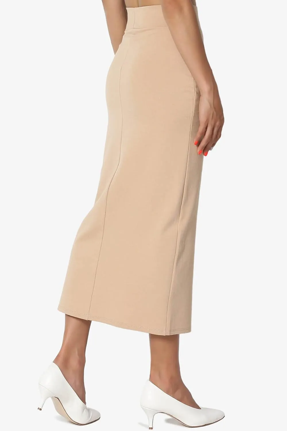 TheMogan Side Slit High Waist Stretch Ponte Knit Mid Calf Long Pencil Skirt