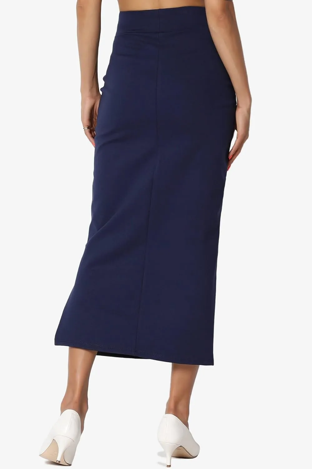 TheMogan Side Slit High Waist Stretch Ponte Knit Mid Calf Long Pencil Skirt
