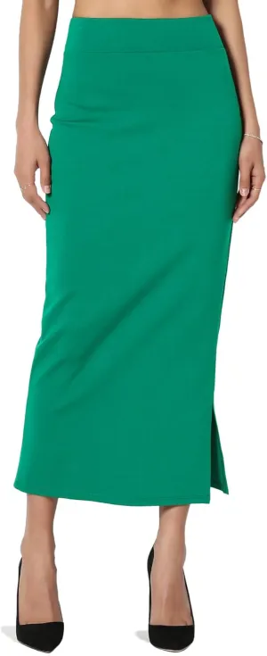 TheMogan Side Slit High Waist Stretch Ponte Knit Mid Calf Long Pencil Skirt