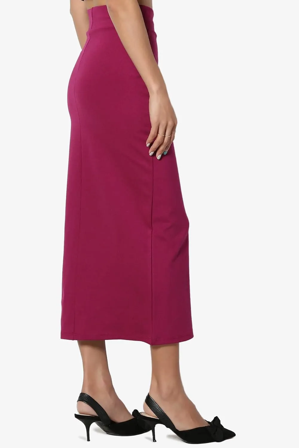 TheMogan Side Slit High Waist Stretch Ponte Knit Mid Calf Long Pencil Skirt