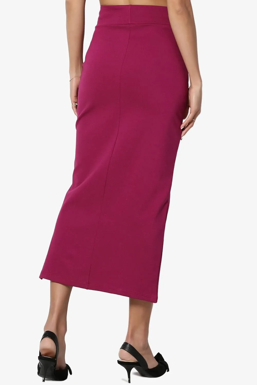 TheMogan Side Slit High Waist Stretch Ponte Knit Mid Calf Long Pencil Skirt